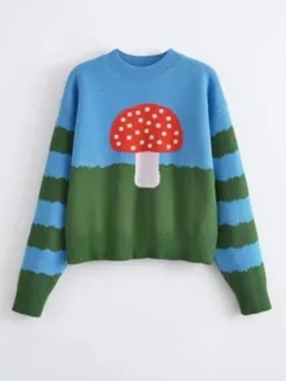 Pink Ripple Knit Sweater Round Neck Color Block Mushroom NWOT Medium